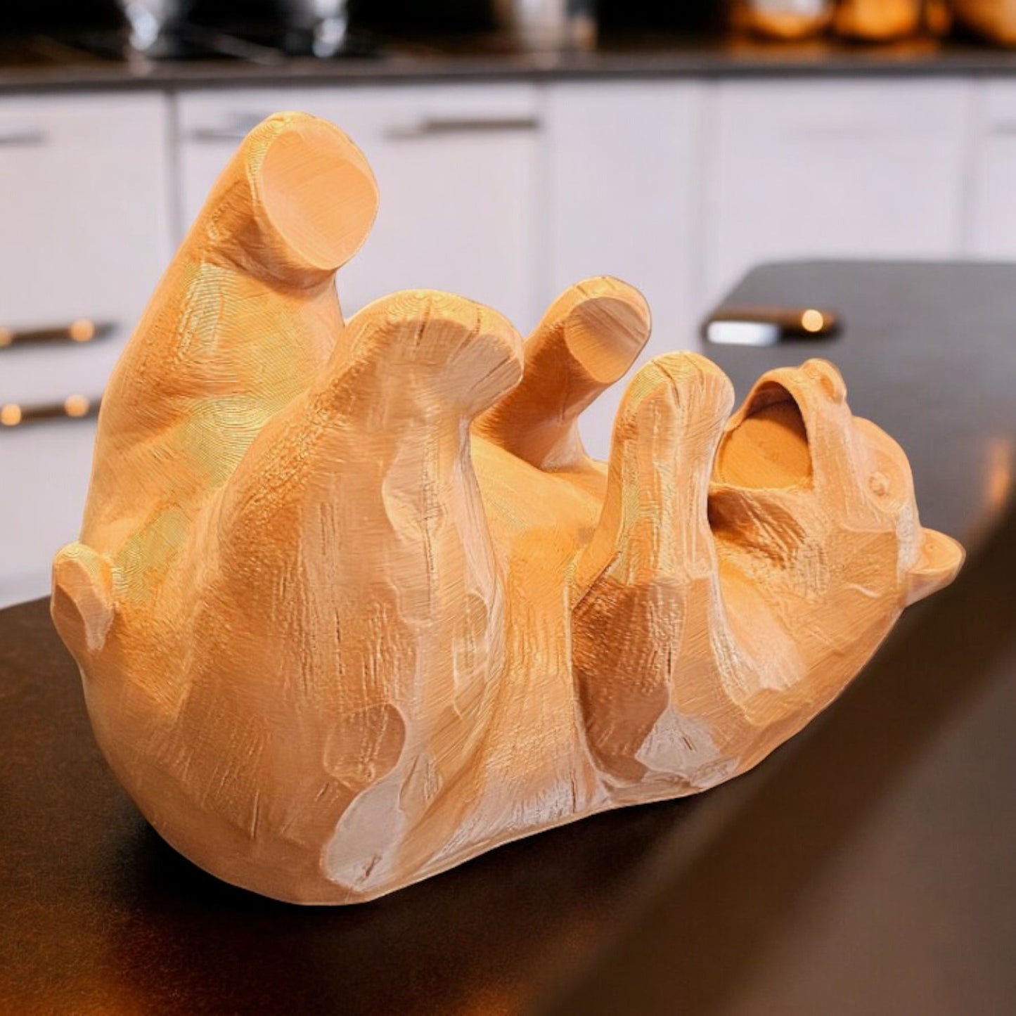 Rustic Carved-Look 3D Printed Bear Wine Bottle Holder