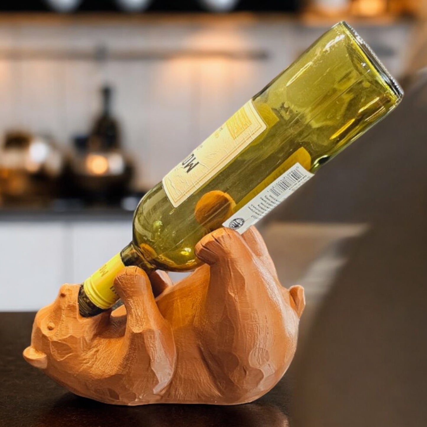 Rustic Carved-Look 3D Printed Bear Wine Bottle Holder